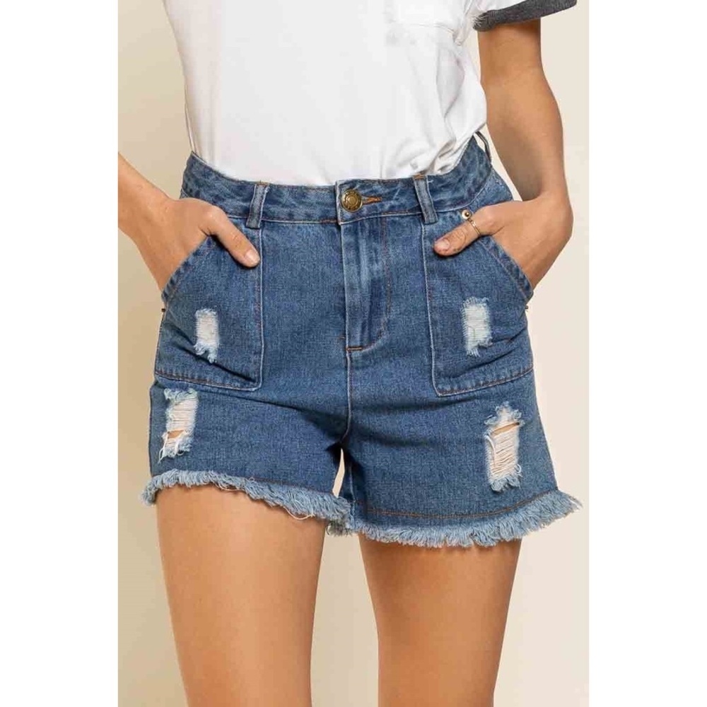 POL Dark Wash Distressed Denim Shorts - Picture 8 of 8